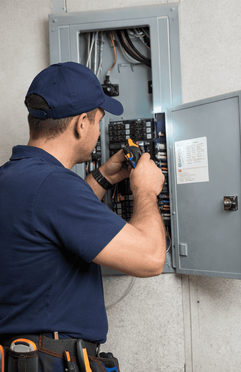 Licensed electrician in Delta installing a new electrical panel